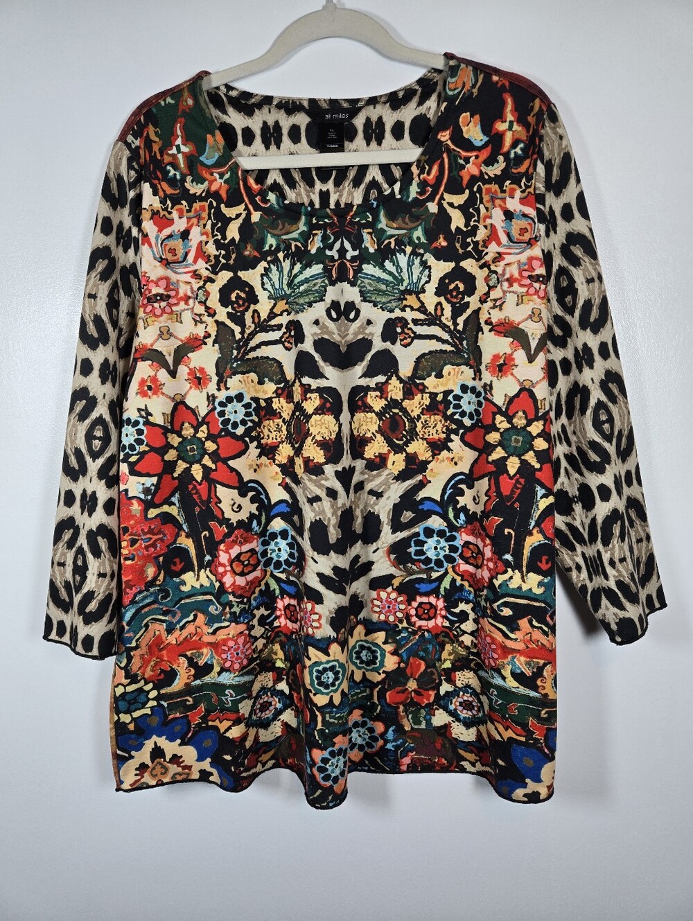 Ali Miles Vibrant Multicolor Floral Animal Print Soft Tunic Blouse Top Size XL